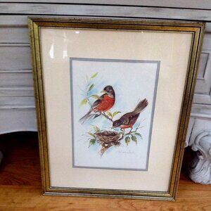 Vintage Gold Framed Matted Bird Picture 18 x 22"